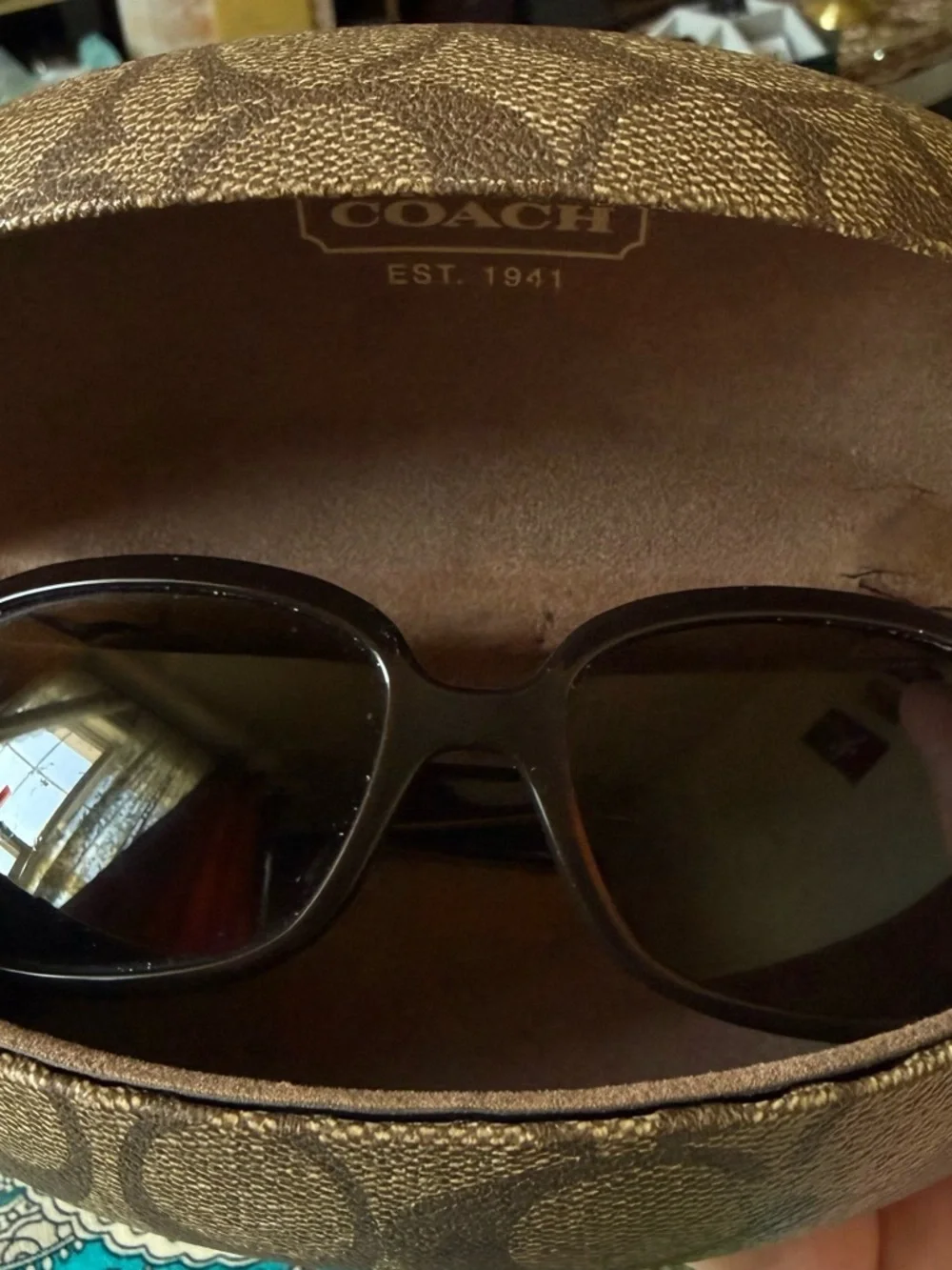 Coach Brown Patterned Sunglasses with Dark Lenses - Picture 2 of 10